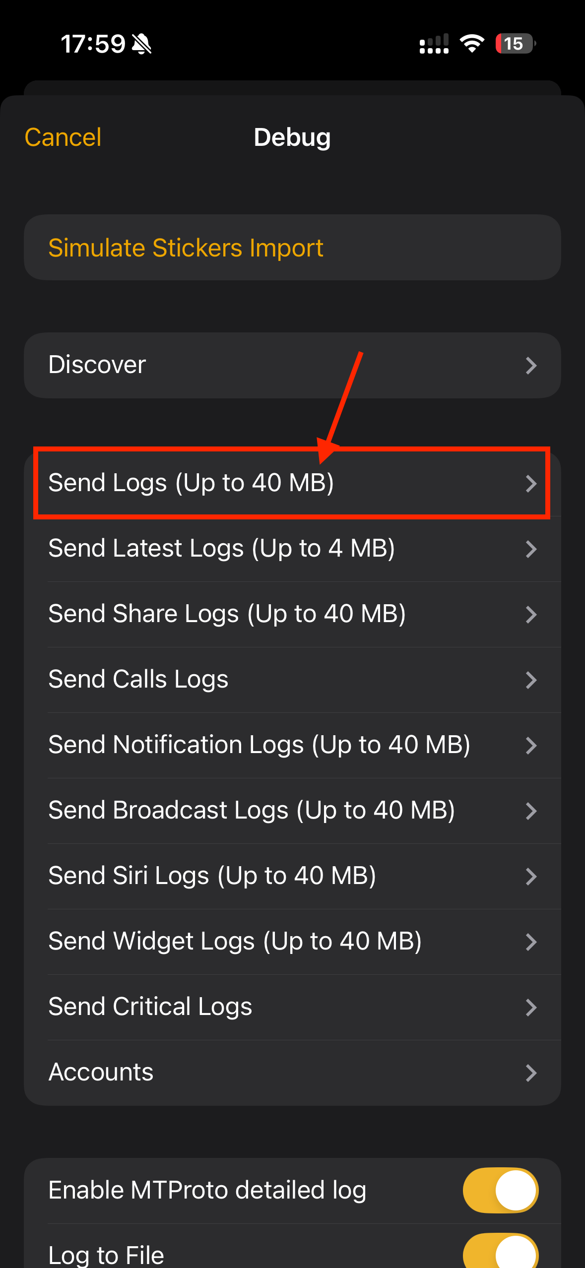 iOS Send Logs