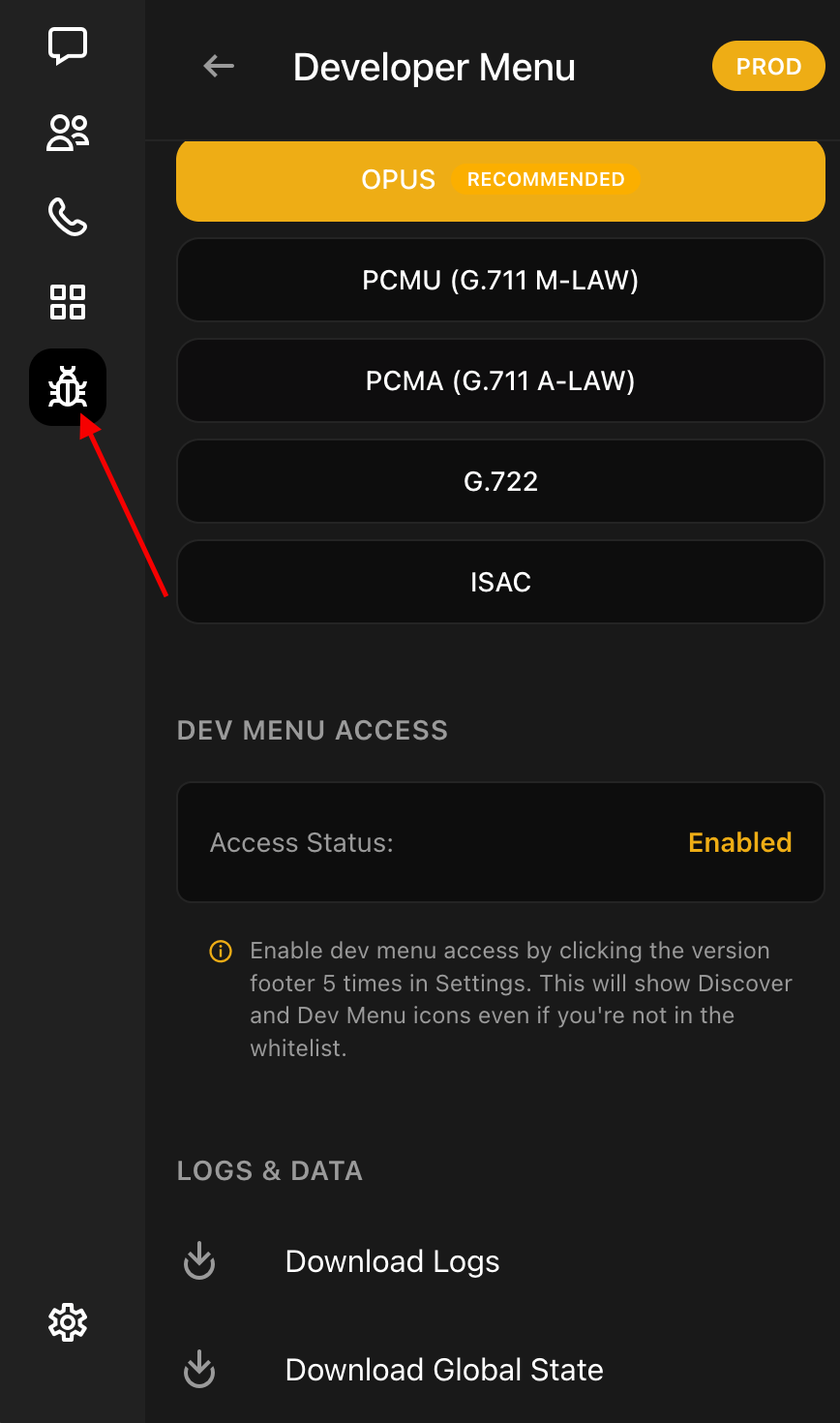 Open Debug Menu
